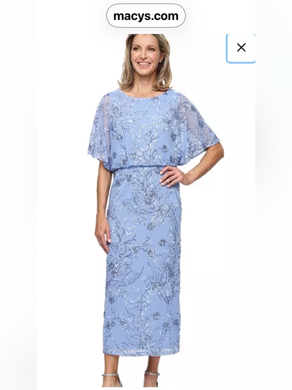 Elegant Sheer Overlay Dress - Light Blue